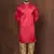 Red dupion kurta churidar set for men with solid print