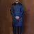 Navy blue dupion kurta churidar set for men with solid print