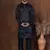 Black dupion kurta churidar set for men with solid print
