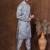Grey dupion kurta churidar set for men with solid print