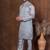 Grey dupion kurta churidar set for men with solid print
