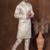 Grey dupion kurta churidar set for men with solid print