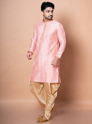 Pink dupion kurta patiala set for men with embroidered work 3