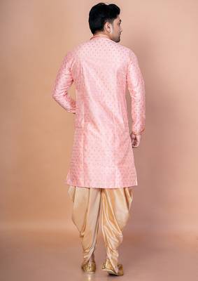 Pink dupion kurta patiala set for men with embroidered work 4