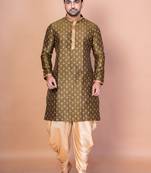 Green dupion kurta patiala set for men with embroidered work