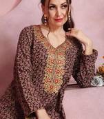 Multicolor thread embroidery A-Line Jalabiya on fancy printed fabric