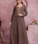 Multicolor thread embroidery A-Line Jalabiya on fancy printed fabric