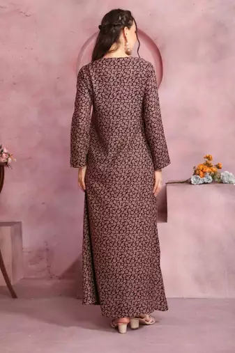Multicolor thread embroidery A-Line Jalabiya on fancy printed fabric