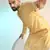 Yellow cotton blend kurta for men with printed design