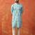 Sky blue cotton blend kurta pajama set for men with printed design