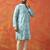 Sky blue cotton blend kurta pajama set for men with printed design