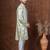 Green dupion kurta for men with solid print