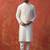 White slub dupion kurta pajama set for men with solid print