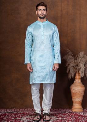 Sku blue dupion kurta for men with solid print 5