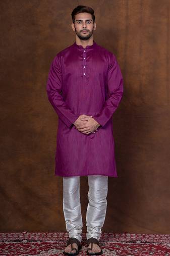 Purple dupion kurta for men with solid print