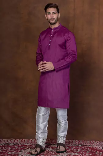 Purple dupion kurta for men with solid print