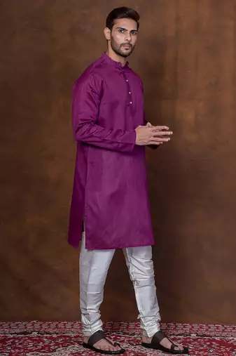 Purple dupion kurta for men with solid print