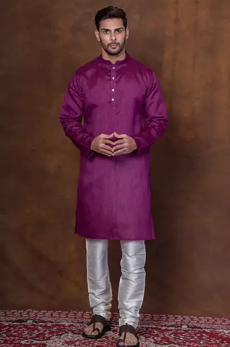 Purple dupion kurta for men with solid print