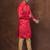 Red dupion kurta for men with solid print