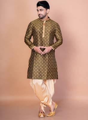 Green dupion kurta for men with embroidered work 5
