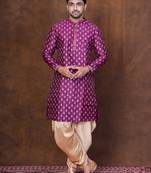 Purple dupion kurta for men with embroidered work