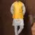 Golden silk blend kurta jacket churidar set for men with embroidered work