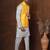 Golden silk blend kurta jacket churidar set for men with embroidered work
