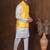 Golden silk blend kurta jacket churidar set for men with embroidered work
