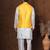Golden silk blend kurta jacket churidar set for men with embroidered work