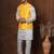 Golden silk blend kurta jacket churidar set for men with embroidered work