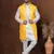 Golden silk blend kurta jacket churidar set for men with embroidered work