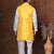 Golden silk blend kurta jacket churidar set for men with embroidered work