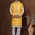 Yellow dupion kurta jacket churidar set for men with solid print