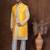 Yellow dupion kurta jacket churidar set for men with solid print