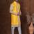 Yellow dupion kurta jacket churidar set for men with solid print