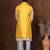 Yellow dupion kurta jacket churidar set for men with solid print