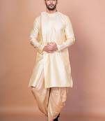 Golden dupion kurta patiala set for men with printed design