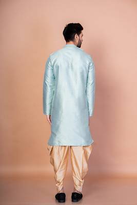 Sky blue dupion kurta patiala set for men with printed design 4