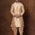 Beige dupion kurta patiala set for men with printed design