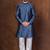 Navy blue dupion kurta patiala set for men with printed design