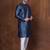 Navy blue dupion kurta patiala set for men with printed design