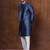 Navy blue dupion kurta patiala set for men with printed design