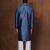 Navy blue dupion kurta patiala set for men with printed design