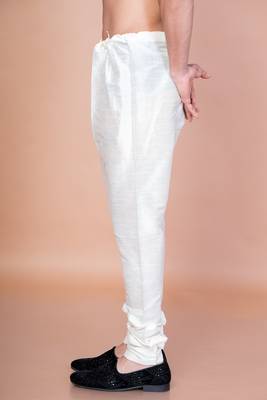 Cream banarasi silk churidar for men with solid design 2