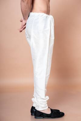 Cream banarasi silk churidar for men with solid design 3
