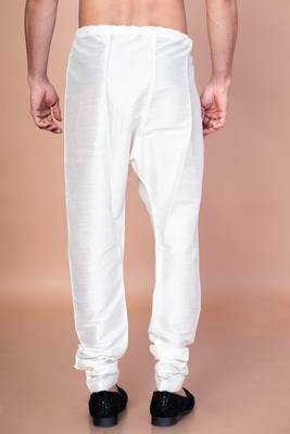 Cream banarasi silk churidar for men with solid design 4