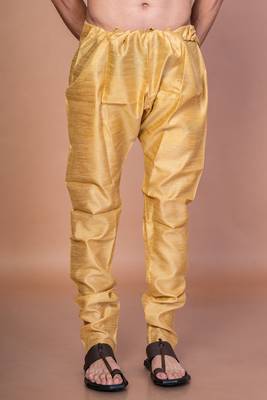 Gold banarasi silk churidar for men with solid design 1