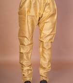 Gold banarasi silk churidar for men with solid design