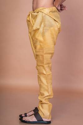 Gold banarasi silk churidar for men with solid design 2