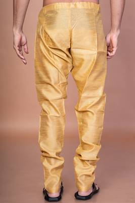 Gold banarasi silk churidar for men with solid design 4